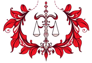 Tattoo that combines the star sign Taurus and Libra ,in red , down the spine tattoo idea
