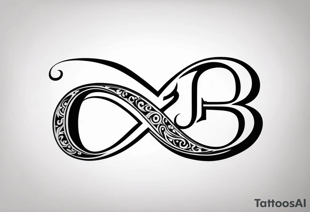 Infinity symbol, capital letter B in the center, capital letter J in the left side, capital letter J in the right side tattoo idea