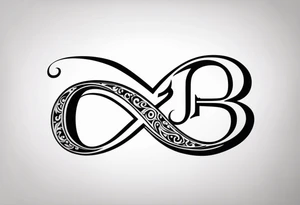 Infinity symbol, capital letter B in the center, capital letter J in the left side, capital letter J in the right side tattoo idea