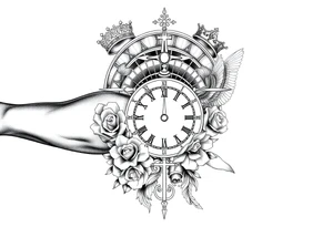 Roulette casino and princess and cross, baby angels, roses and clock and stars and fish, crown tattoo idea