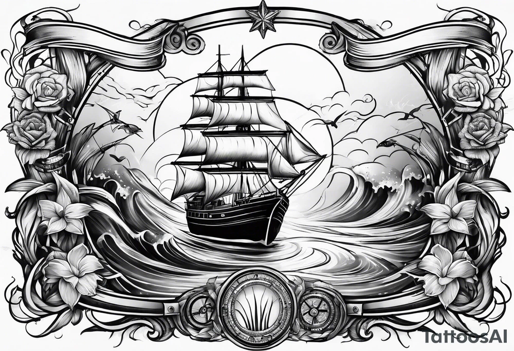 Nautical theme leg tattoo tattoo idea