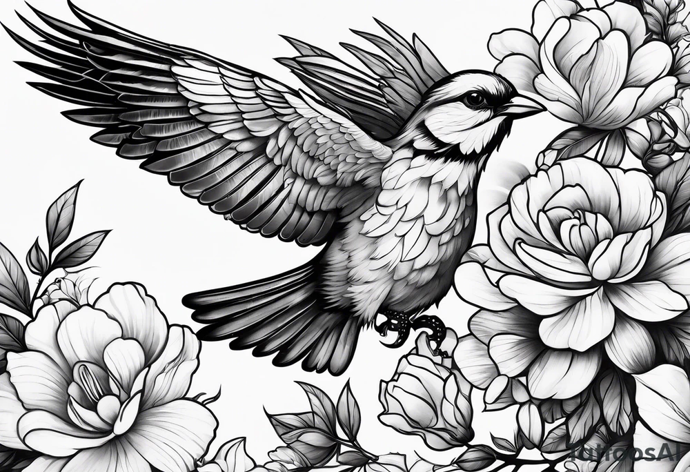 Birds and flowers tattoo idea