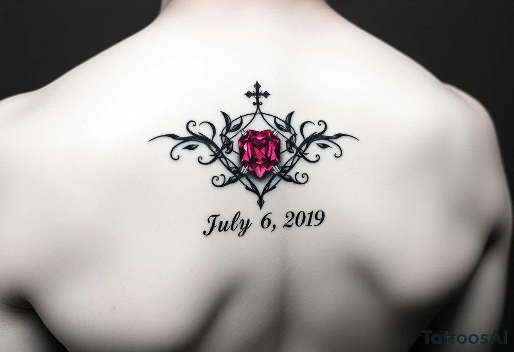 Ruby gemstone with the birthday July 6, 2019 to fit on lower ankle tattoo idea