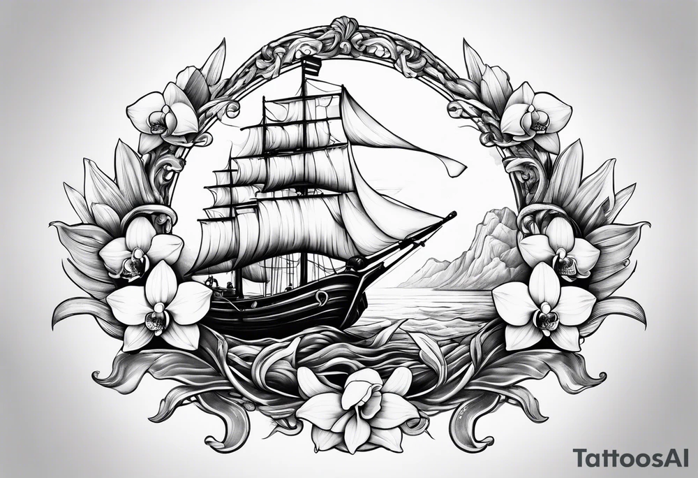 A boat anchor and orchids tattoo idea