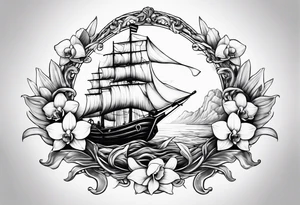 A boat anchor and orchids tattoo idea