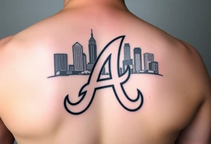 Atlanta Braves letter logo “A” overlapping the Atlanta skyline in the back. Small and jam packed tattoo idea