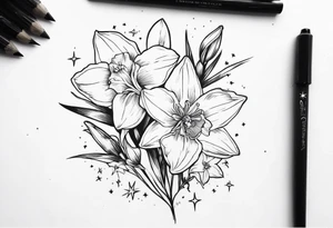 Larkspur, narcissus and stars tattoo idea