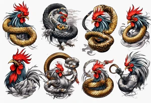 Samurai rooster fighting a snake tattoo idea