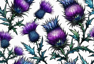 Thin vertical Purple thistle and blue thistle tattoo idea