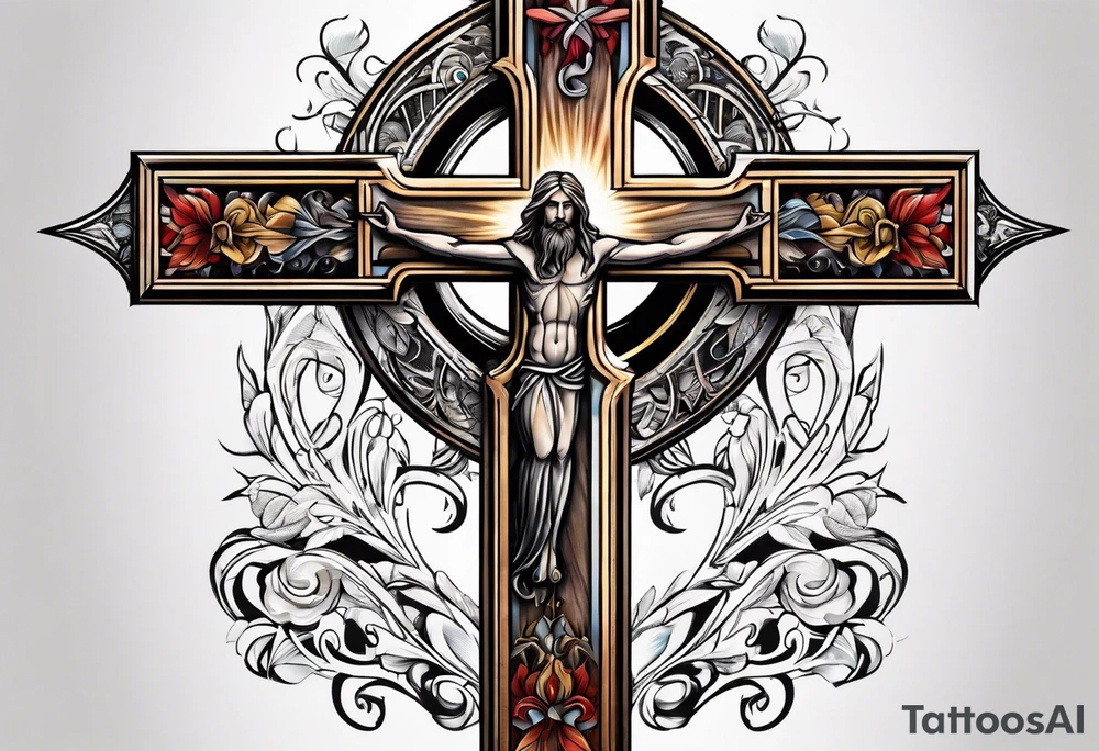 wooden cross of Christ tattoo idea