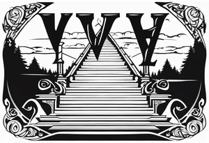 Valhalla 
 sword stairs axe mist fog tattoo idea