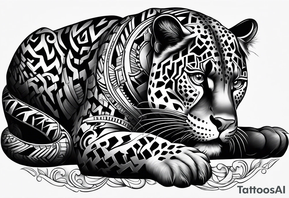 aztec black jaguar sitting tattoo idea
