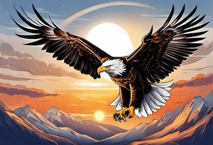 eagle gliding with sun in the back tattoo idea