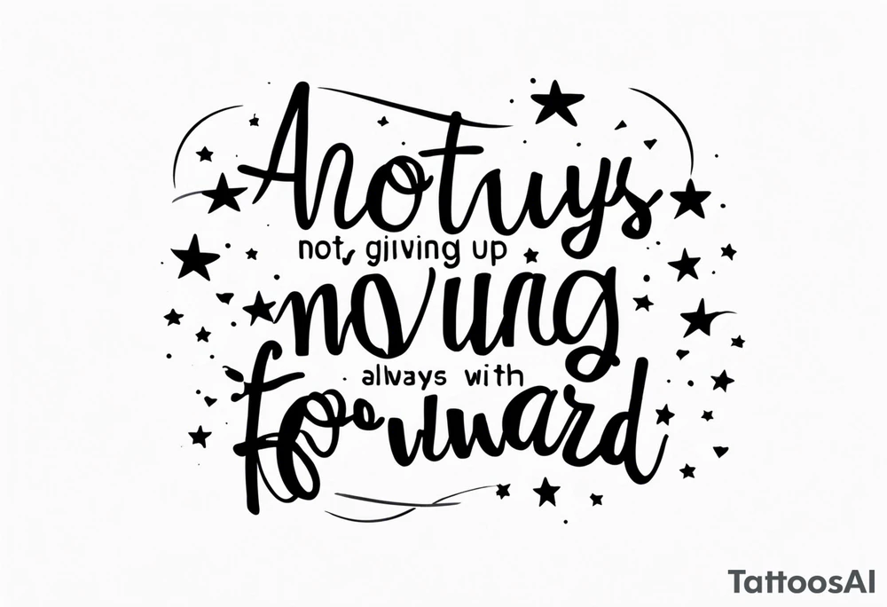 quote about not giving up and always moving forward with clouds and stars tattoo idea