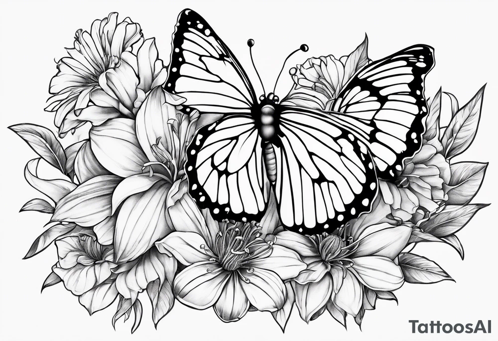 Butterflies with lilys, asters and morning glories tattoo idea