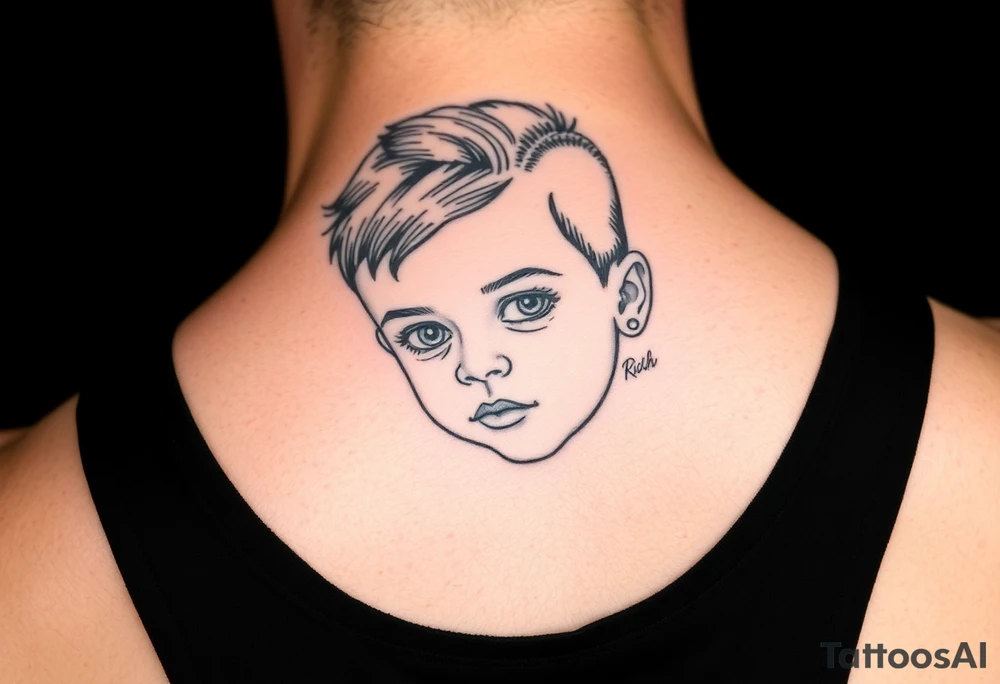 give me a full neck tattoo of Richie rich as a baby 
 in black ink tattoo idea