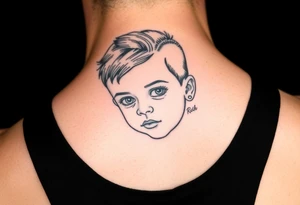 give me a full neck tattoo of Richie rich as a baby 
 in black ink tattoo idea