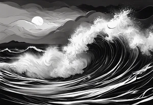 picture 8 by 8 centimeters of sea waves during a storm tattoo idea