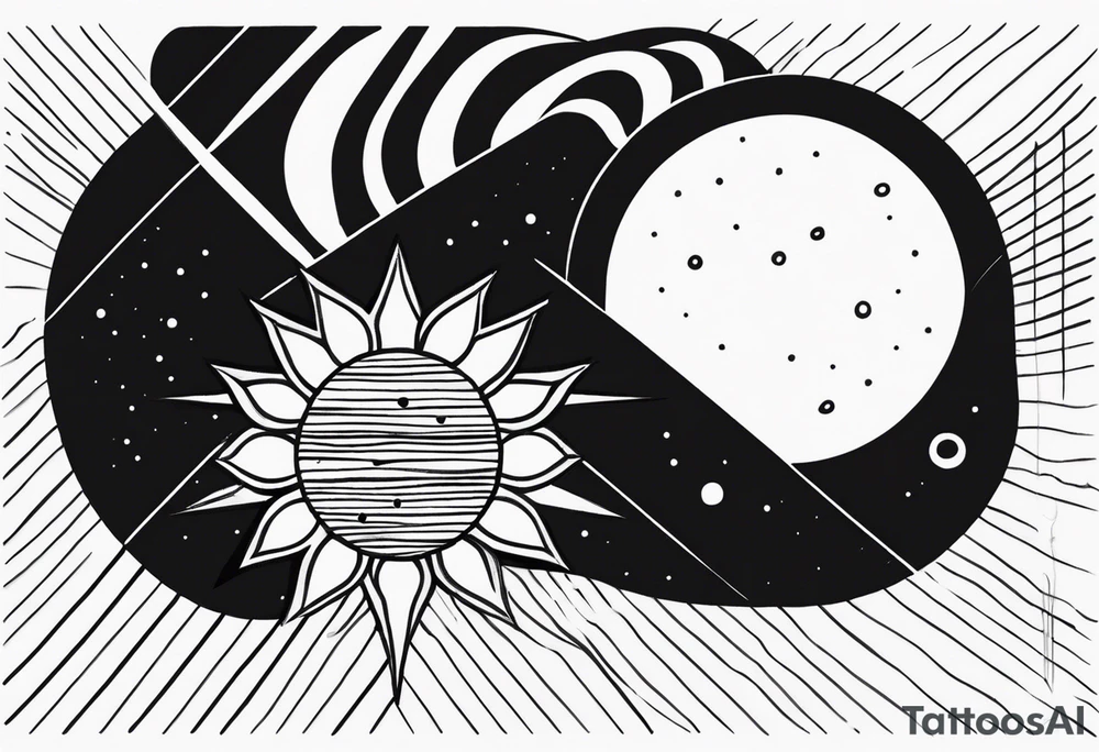 Sun with lines and dots tattoo idea