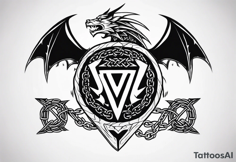 Valhalla sword shield dragon axe Valknut barbed wire chains tattoo idea Valhalla sword shield dragon axe Valknut barbed wire chains tattoo idea