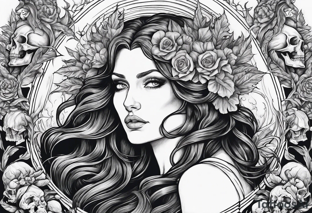 Hades and Persephone in Hell surrounded by skulls and fire tattoo idea Hades and Persephone in Hell surrounded by skulls and fire tattoo idea