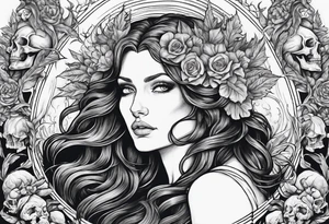 Hades and Persephone in Hell surrounded by skulls and fire tattoo idea