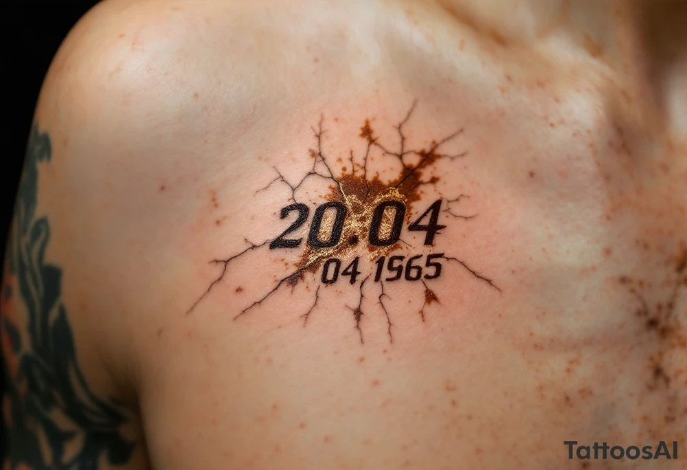 Vintage 30.04.1965 etched in bold brown ink with faded gold cracks for an aged effect. tattoo idea