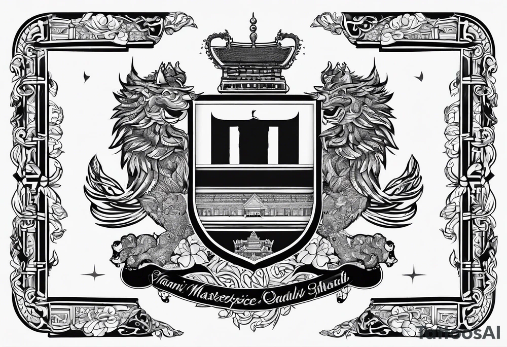 family crest with Whidbey Island, Cambodia, Scotland, Ghana, Liberia, Haiti tattoo idea
