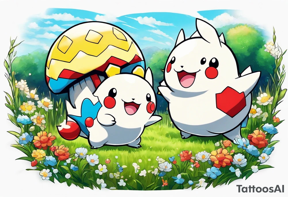 Togepi and todidile playing together in a field tattoo idea