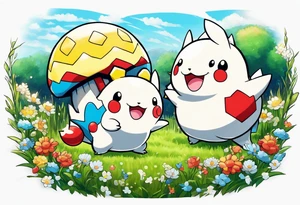 Togepi and todidile playing together in a field tattoo idea
