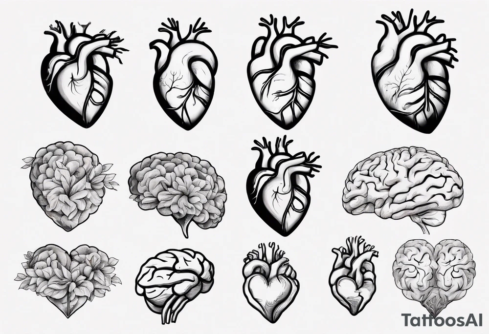 Anatomical heart and anatomical brain in simple line work tattoo idea Anatomical heart and anatomical brain in simple line work tattoo idea
