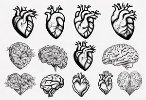 Anatomical heart and anatomical brain in simple line work tattoo idea