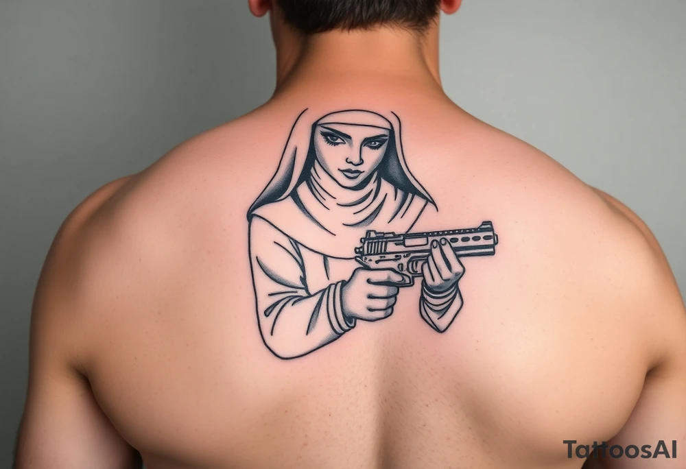 A bad nun junkie with a gun tattoo idea
