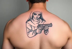 A bad nun junkie with a gun tattoo idea