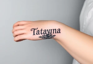 Tatayana name tattoo for a father using old English lettering and roses or sun and moon tattoo idea