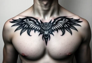 Symetrical upper chest tattoo, dark, animal icelandic symbols tattoo idea