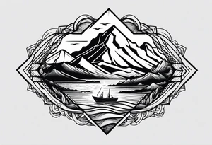 Mountains and ocean waves diamond shape tattoo idea