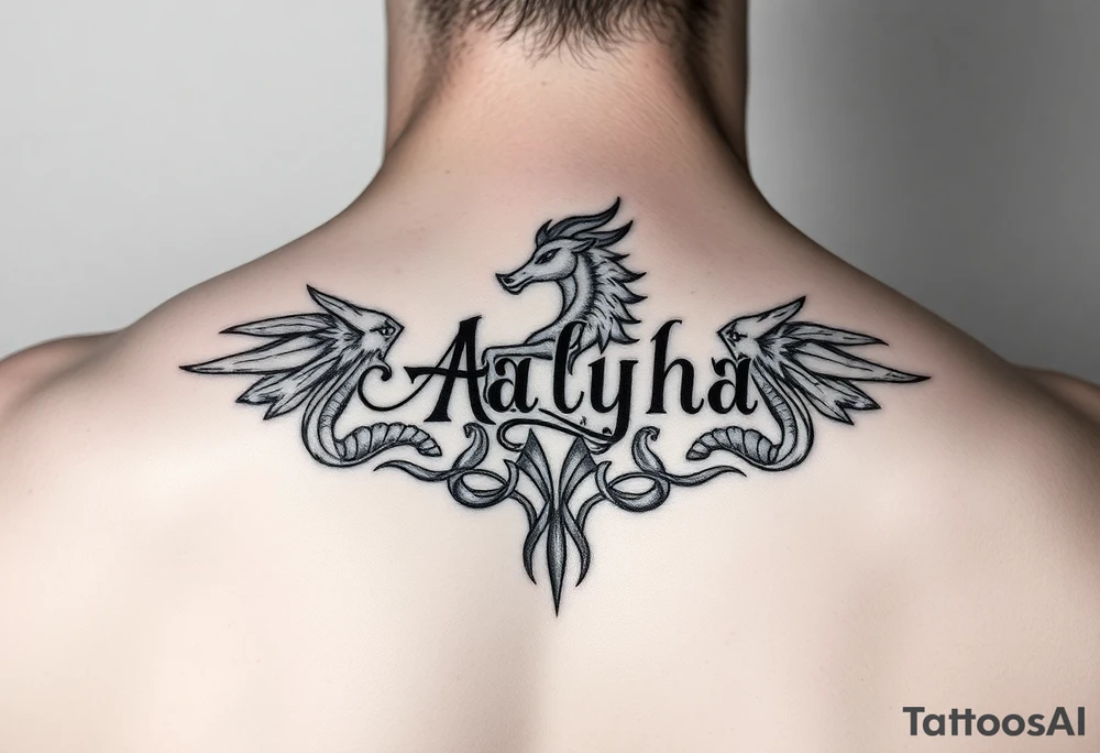 name is Aalyha, zodiac aquarius, white an black realistic thig tattoo idea