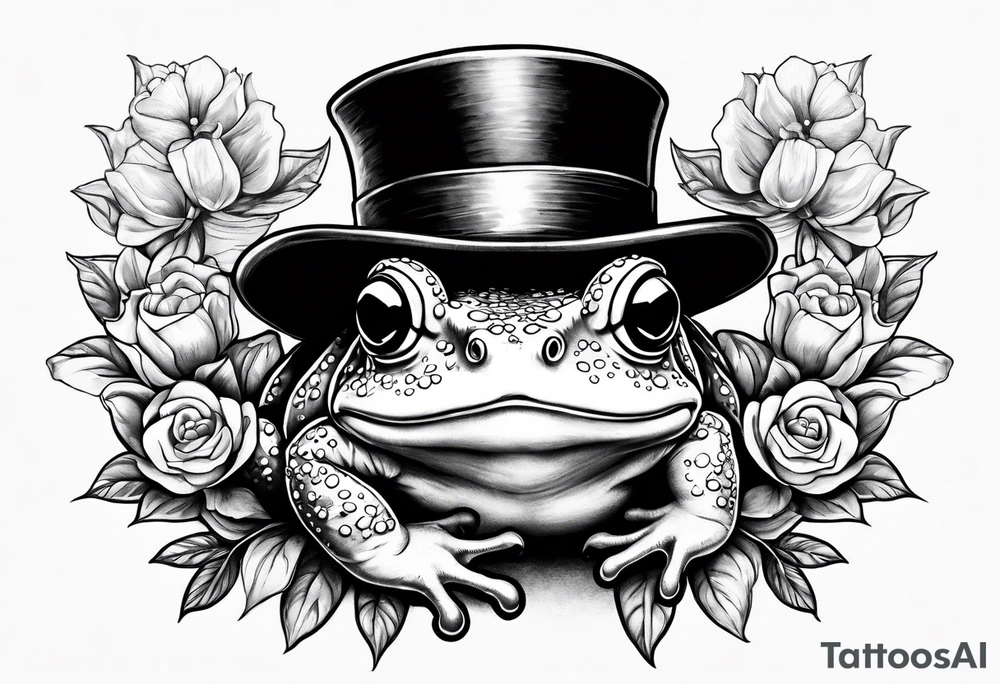 Toad in a top hat holding flowers to go on a date tattoo idea