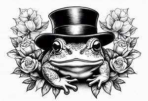 Toad in a top hat holding flowers to go on a date tattoo idea