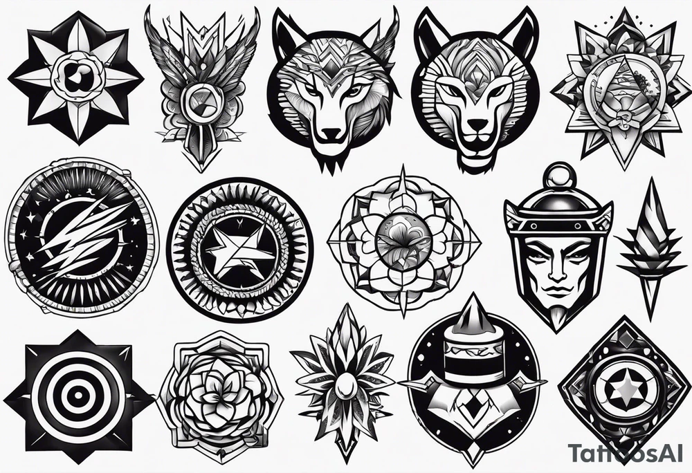 Flash sheet of traditional American tattoos with modern spin tattoo idea