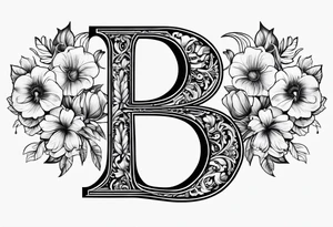 Capital B letter with Alec, Hannah and Raelynn hidden inside the letter b tattoo idea