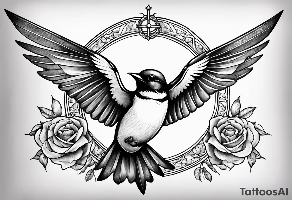 Swallow with rosary on its legs tattoo idea