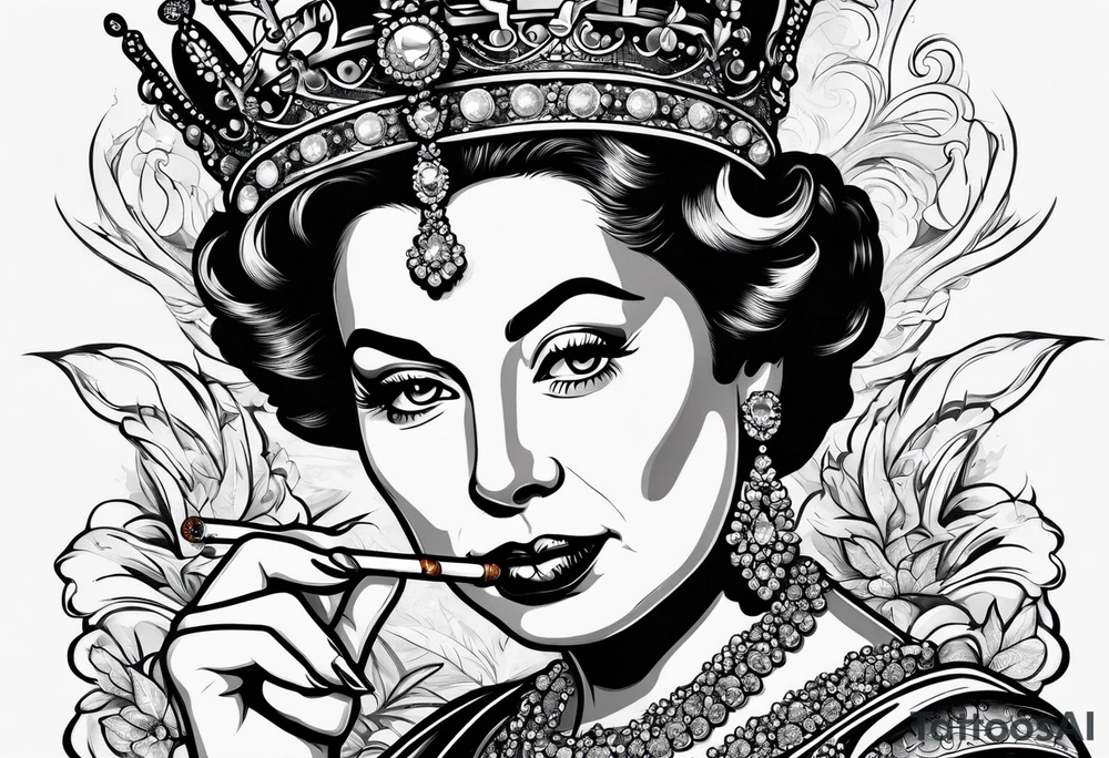Queen Elizabeth II smoking cigarette tattoo idea