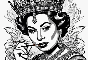 Queen Elizabeth II smoking cigarette tattoo idea