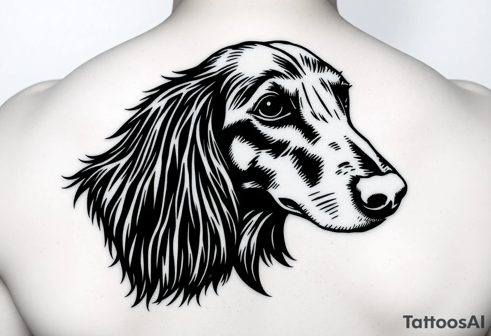 Outline sketch of a long haired dachshund head tattoo idea