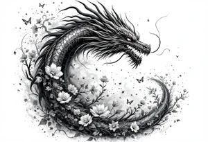 legendary dragon scene with energy aura flowers power effects tattoo idea