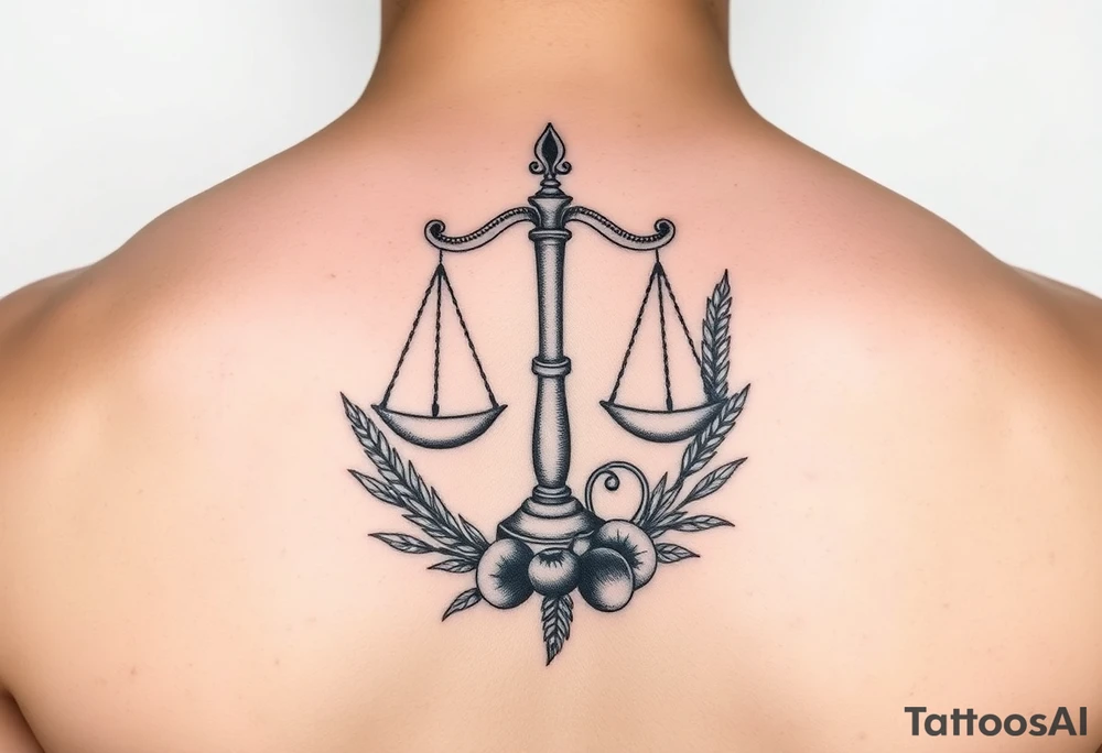 tattoo of the zodiac sign Libra with wheat and autumn fruits tattoo idea