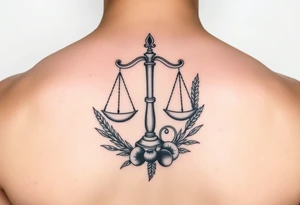 tattoo of the zodiac sign Libra with wheat and autumn fruits tattoo idea