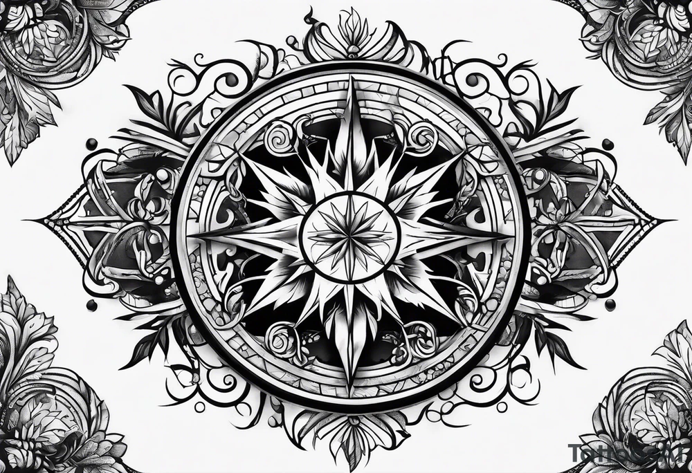 Tree and wind rose tattoo idea